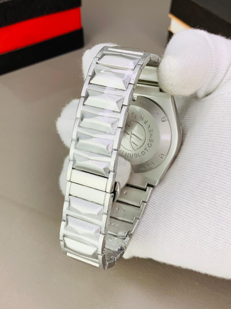 Hublot Classic Silver Quartz Watch with Diamond Markers