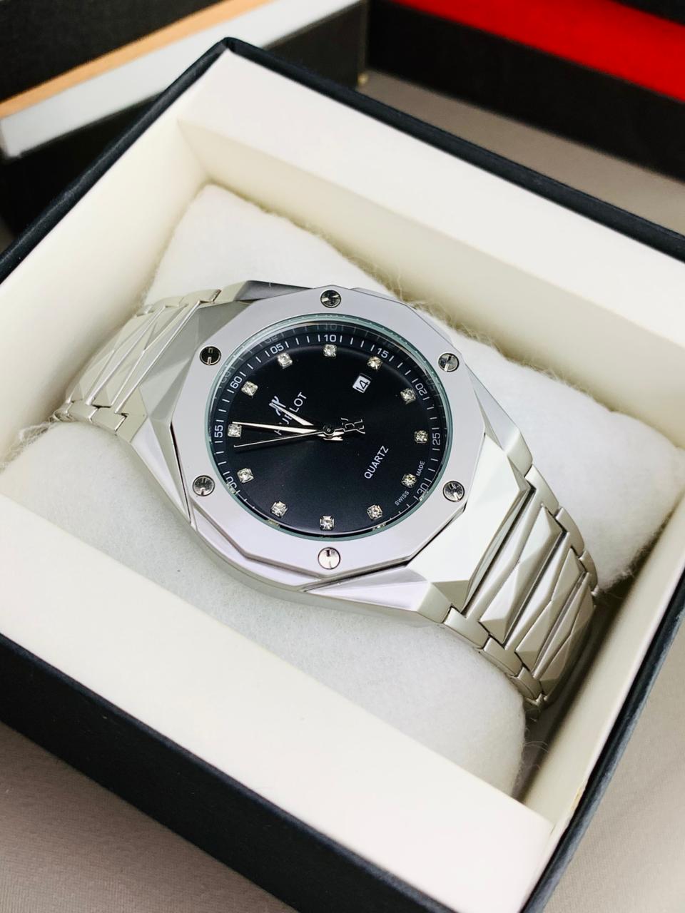 Hublot Classic Silver Quartz Watch with Diamond Markers