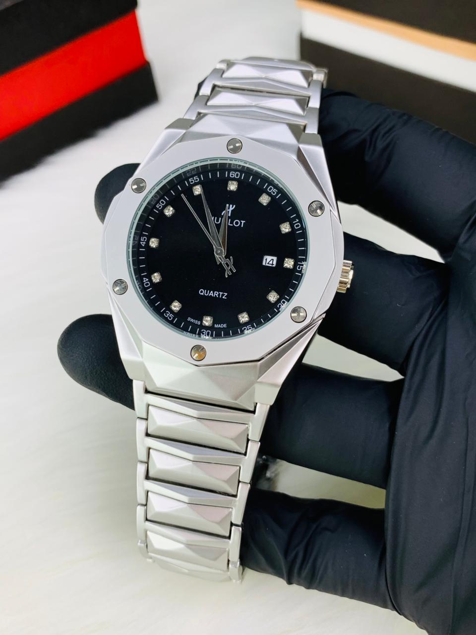 Hublot Classic Silver Quartz Watch with Diamond Markers