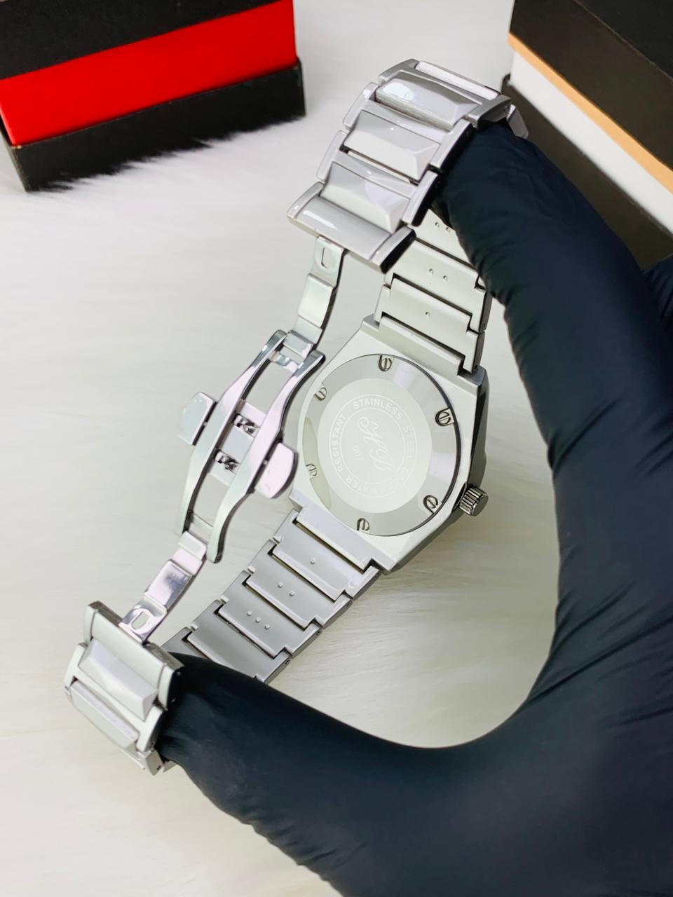 Hublot Classic Silver Quartz Watch with Diamond Markers