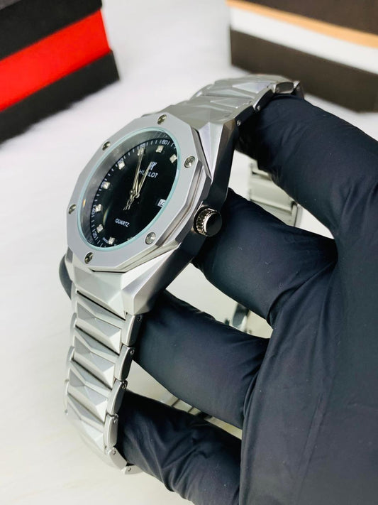 Hublot Classic Silver Quartz Watch with Diamond Markers